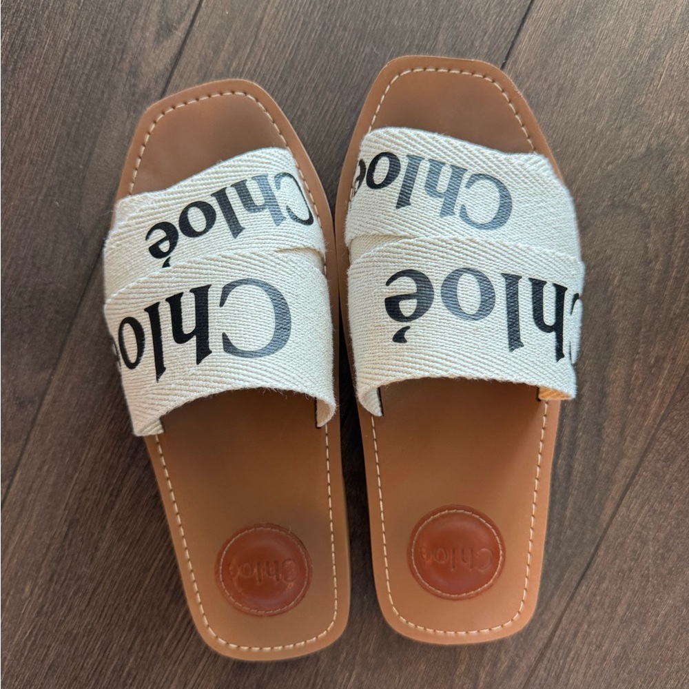 Chloe Cream and Brown Slide Sandals